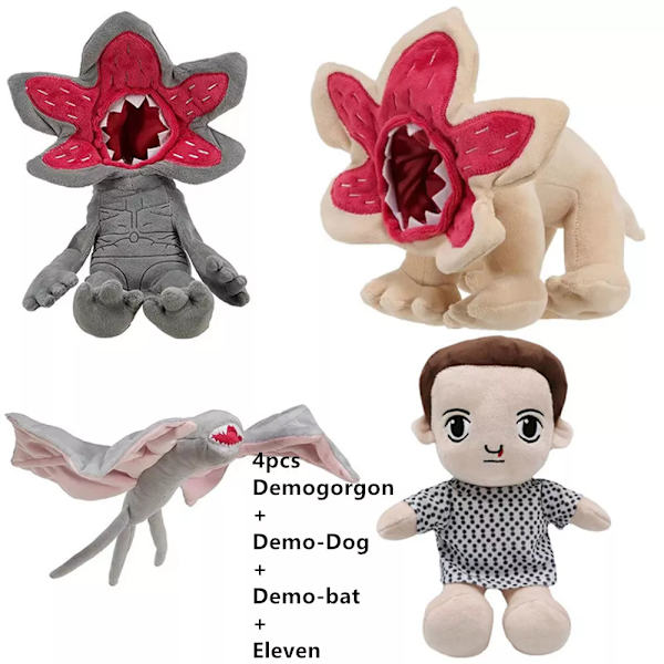 4-pack Stranger Things Demogorgon Demodog Plyschdocka Mjuk Fylld Barnpresent Leksakssats 4pcs(Demogorgon+Demo-Dog+Demo-...