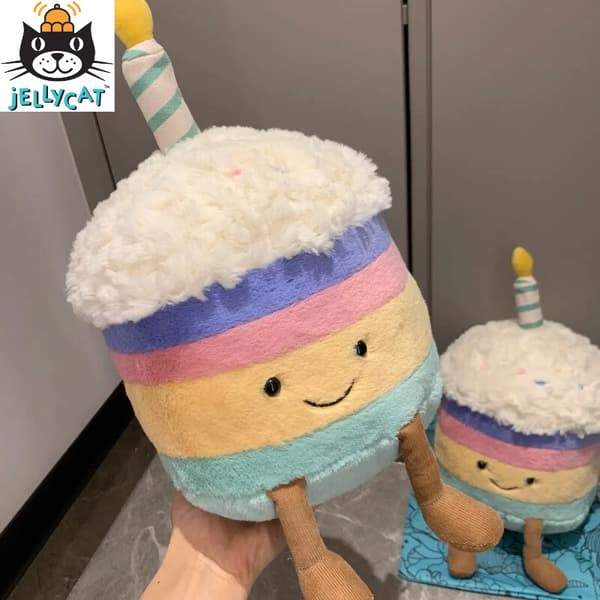 Jellycat Amuseable Regnbågsfödelsedagstårta Plysch 15cm Samlarobjekt Mjuk Leksak NY