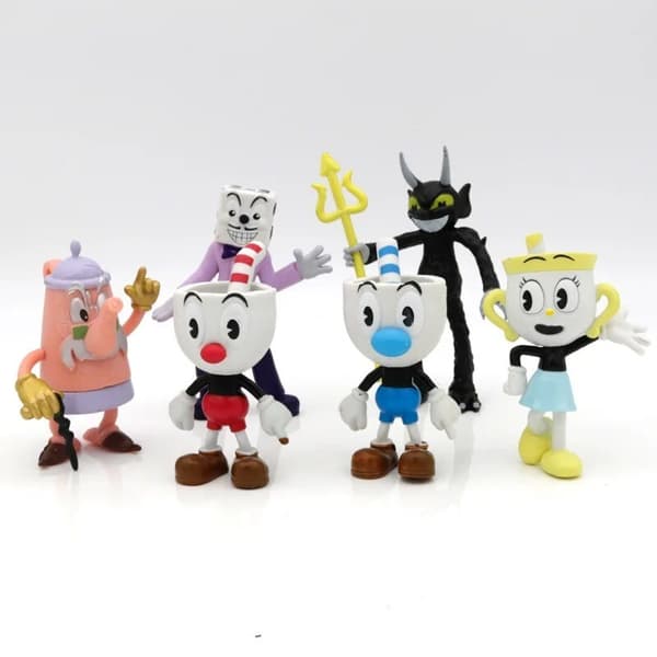 9-10Cm 6st/Lot Cuphead Mugman the Chalice PVC Actionfigur Modell Leksaker Söt Bil