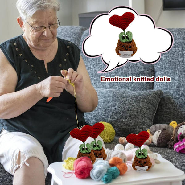 Handstickad Docka Mini Virkad Växtkruka Docka med Positivt Kort Gåva A