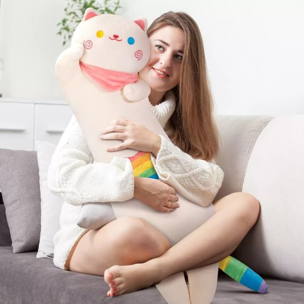 Mewaii 50cm Lång Katt Plysch Kudde Mjuk Krämvit Kramande Kitty Leksak Plush Dolls - 8cm