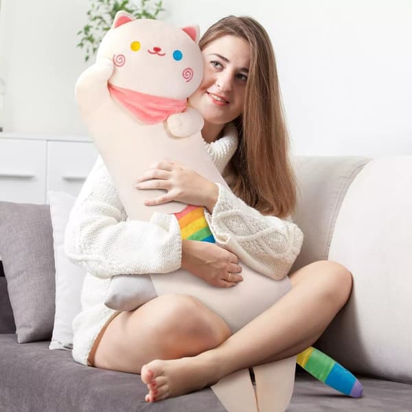 Mewaii 50cm Lång Katt Plysch Kudde Mjuk Krämvit Kramande Kitty Leksak White