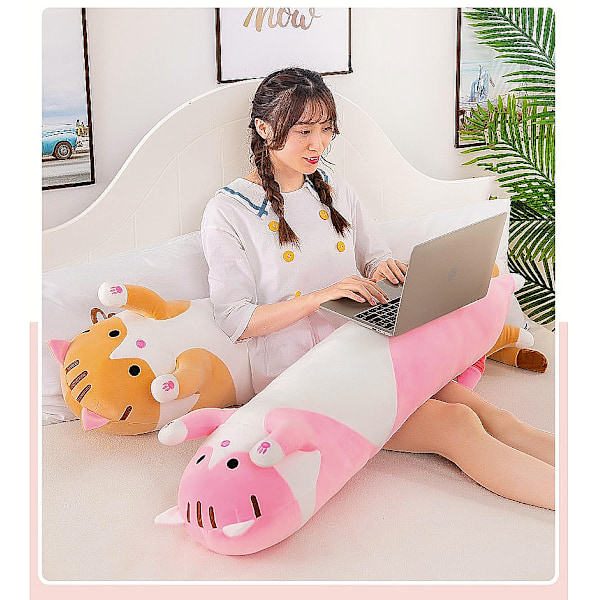 90cm - 150cm Lång Fylld Kattkudde Djur Mjuk Plyschleksak Pink 130 cm