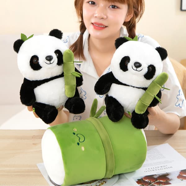 Mjuk Stoppad Panda Kudde 25cm Gosedjur Panda I Bamburör Docka Panda Doll