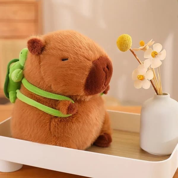 23 cm Capybara Plyschleksak med Avtagbar Sköldpaddsryggsäck – Sött Gosedjur 20-25cm