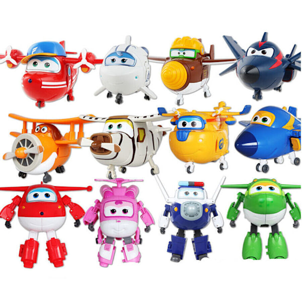 12 st Animation Super Wings Flygplan Transformerbar Robot Actionfigurer Leksak Present