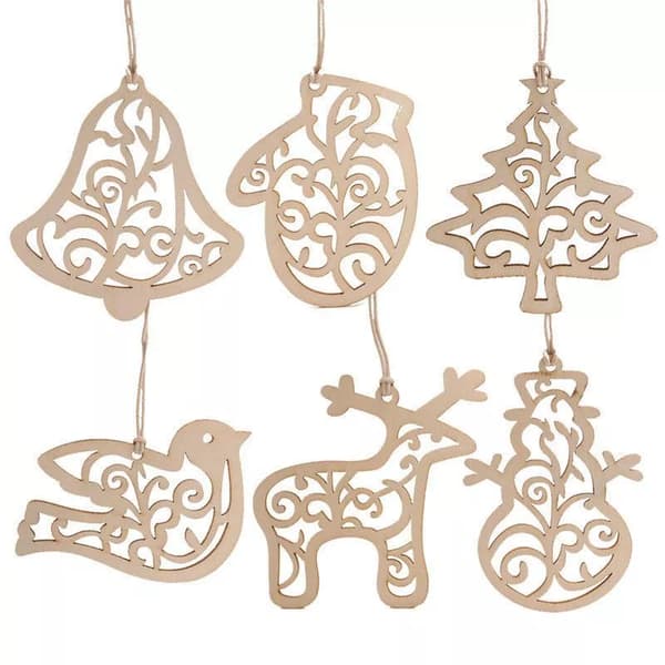 6st Juldekoration Trähängen Xmas Tree Hängande Hänge Ornament Diy Christmas