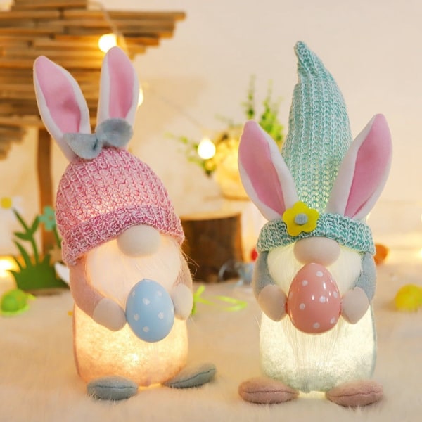 Påskkanin Dvärg Ansiktslös docka Dekor Ägg Håller Desktop Ornament LED-lampor Pink One Size