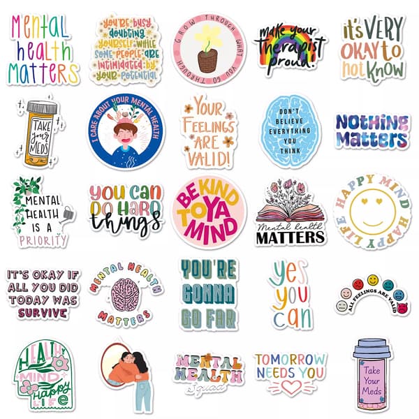 50 st Mental Health Matters Positivt Thinking Mood Boost Stickers Motivational