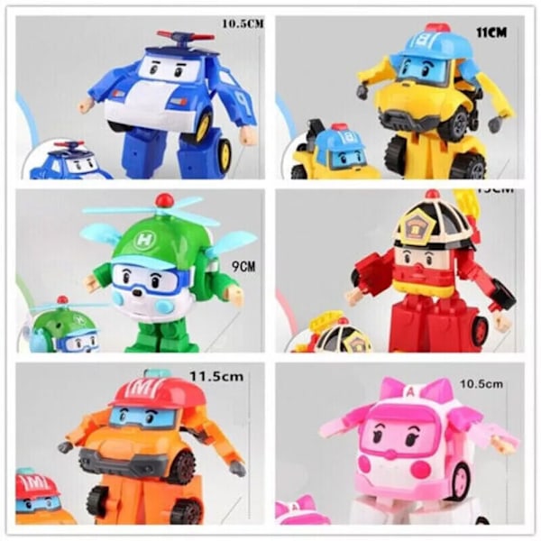 6 st Academy Robocar Leksak Poli Roy Amber Robotar Mark Bucky Transformers Robotbil