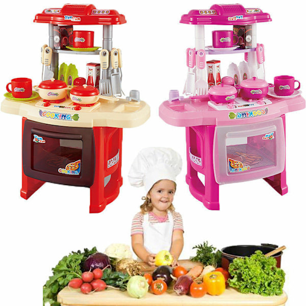 Barn Kök Matlagning Mat Leksak Lekredskap Set för barn Pojkar Flickor låtsas present Red