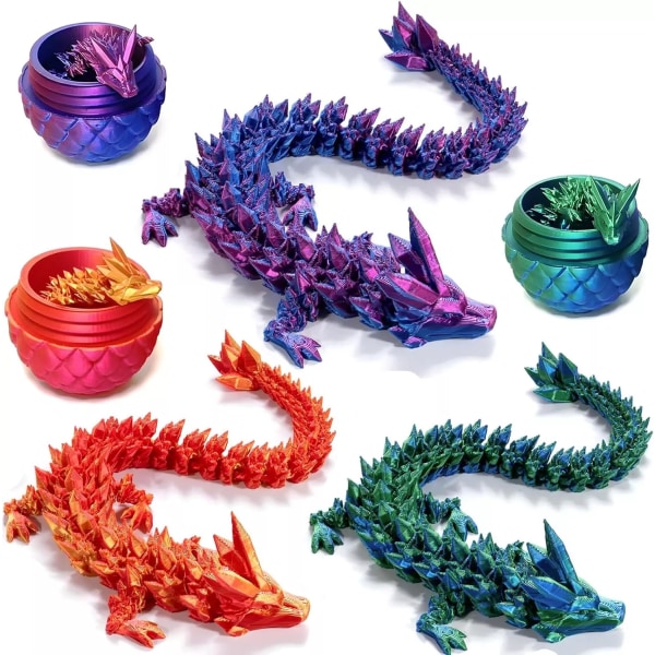 Surprise Dragon Egg Artikulerande Ädelsten Dragon Fidget Toy-3D Printed Dragon Silk Blue Silver