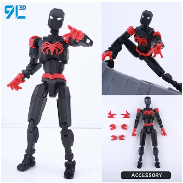 9L3D Lucky Dummy 13 Spiderman Actionfigur – Rörlig Formskiftande Leksak Spider-Man Black Red