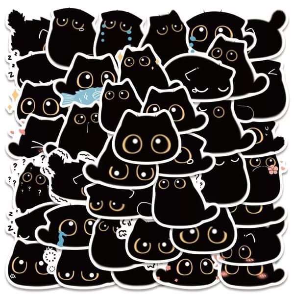 50X tecknad söt svart katt Good Fortune Stickers Laptop Graffiti Scrapbook Bag