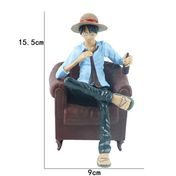 ONE PIECE Anime Luffy med soffa Actionfigur Topper Leksakstårta Bildekoration Presenter Blue
