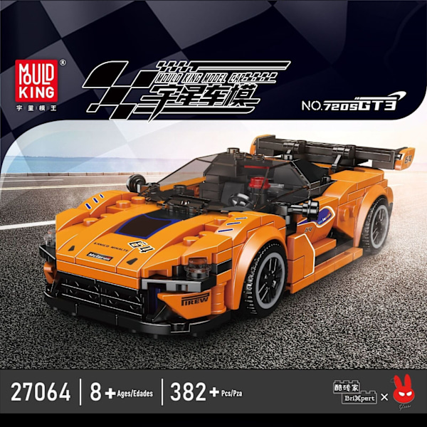 Mould King Mini Bilmodell Set Sportfordon Byggsats 80 Bilar Samlarobjekt 27064 720S GT3 With retail box and acrylic box