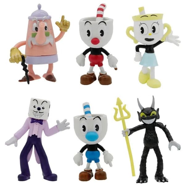 9-10Cm 6st/Lot Cuphead Mugman the Chalice PVC Actionfigur Modell Leksaker Söt Bil