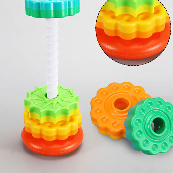 Färgglada Gears Stapling Ringar Toy Spinning Stacker Slät för baby