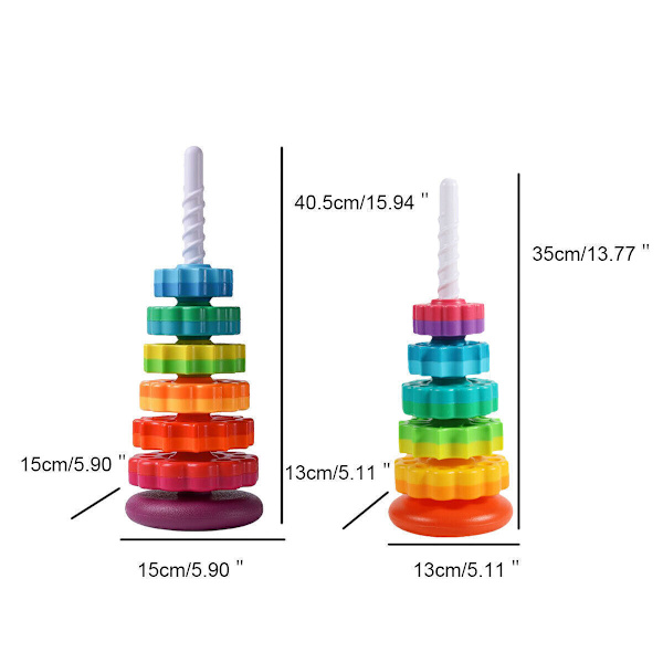 Färgglada Gears Stapling Ringar Toy Spinning Stacker Slät för baby