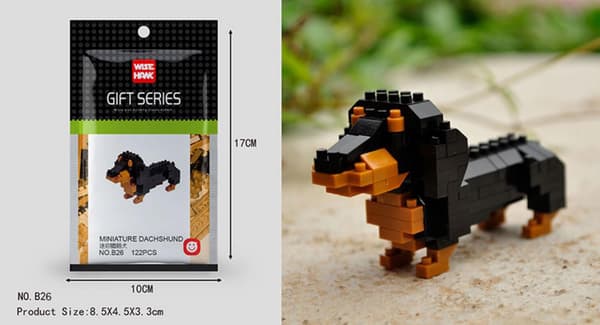 Mini Byggklossar 3D Djur Diamantmodell Mikrokloss Hund Katt Fågel Älg Varg B26 dachshund
