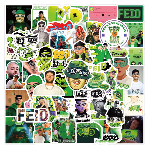60st Feid och Ferxxo Green Man Stickers Gitarr Skateboard Hydro Flask Graffiti