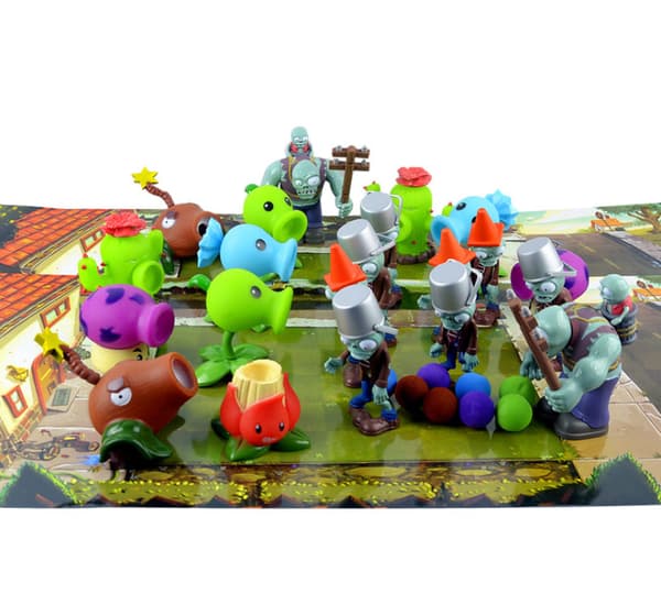 Plants VS Zombies Actionfigur PVZ Ärtkanon &amp; Zombie Figur Leksaksset Spel 4PCS Zombie
