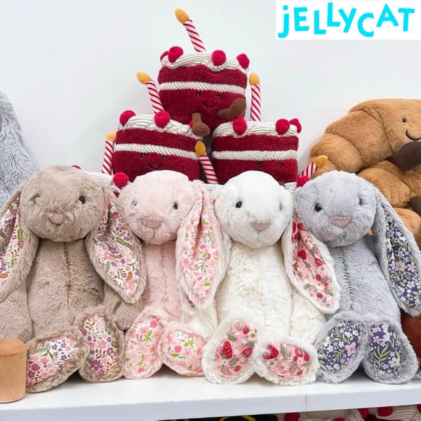 Jellycat Bashful Blossom Körsbärsörad Kanin Plysch Mjukt Gosedjur för Barn Grey Cherry