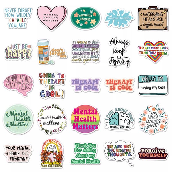 50 st Mental Health Matters Positivt Thinking Mood Boost Stickers Motivational
