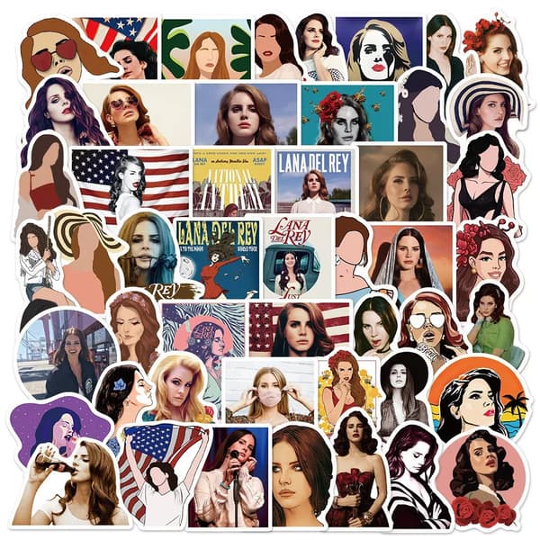 50 st sångerska Elizabeth Lana Del Rey Porträtt Gitarr Laptop Notebook Mugg Stickers