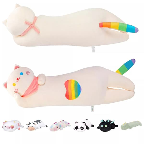Mewaii 50cm Lång Katt Plysch Kudde Mjuk Krämvit Kramande Kitty Leksak Plush Dolls - 8cm