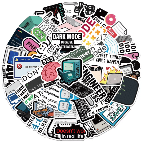 50 st PC Programmering Coder Engineers Stickers Laptop Nerd Mugg Work Station Dekal