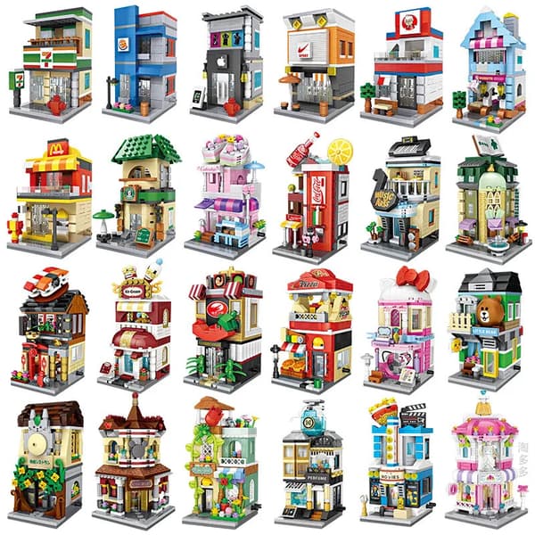 Mini Street Stores Stadshus Butiker Samling Byggklossar Loz 1622