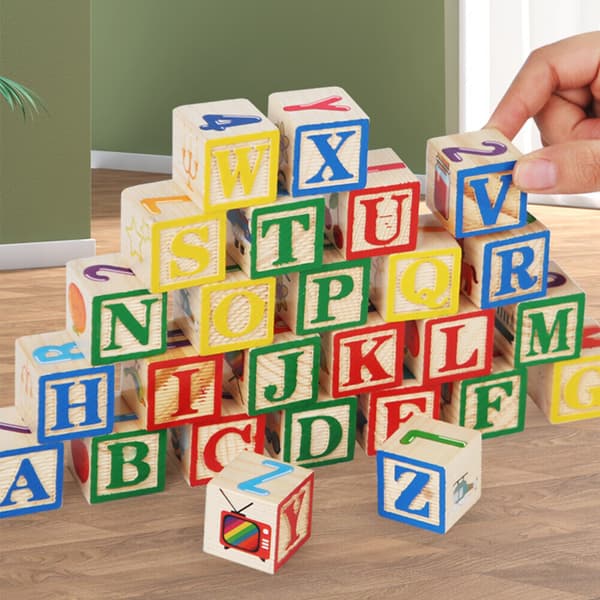 ABC Träbyggklossar ABC Lära Babyklossar för Pojkar Flickor Barn Presenter