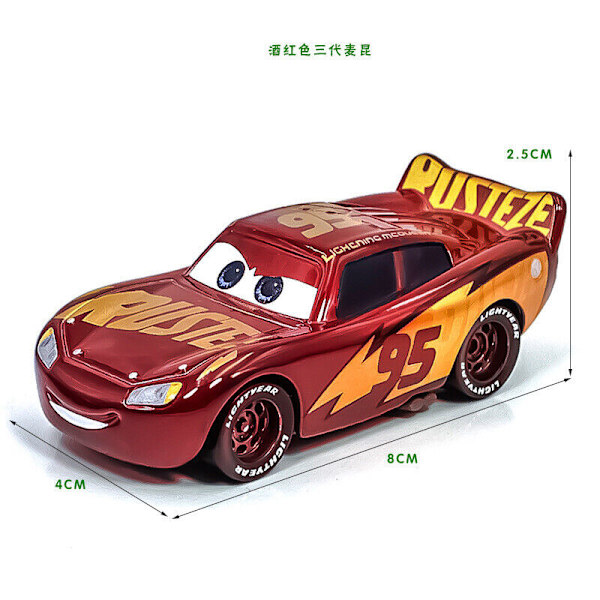 Disney Pixar Bilar 3:e Lot Lös Blixten McQueen 1:55 Diecast Modellbil Leksaker Burgundy three generations of ...