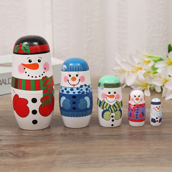 Slät snögubbe rysk docka trä jul häckande dockor Xmas