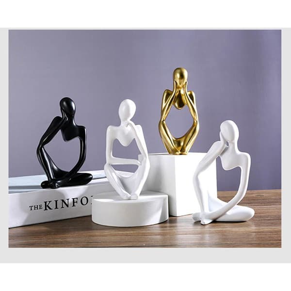 Nordic Resin Thinker Statue Hem Figur Skulptur Ornament Abstrakt Skulptur White