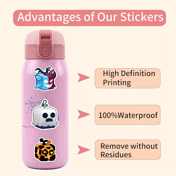 50 st BLOX FRUITS Fan Collection Dekaler Stickers Gitarr Ipad Hydro Flask Graffit