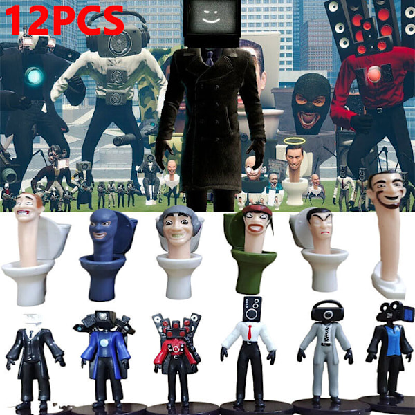 12ST/ Set Skibidi Toalett Actionfigurer Roligt spel Toiletman Speakerman Doll Toy