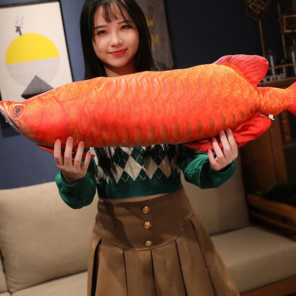 Fisk plysch leksak Gyllene Arowana soffa prydnad fyllda havet kudde Red 30cm