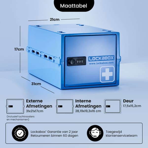 Lockabox One™ Låsbar medicinboks - Opbevaringsboks med kodelås - Blå