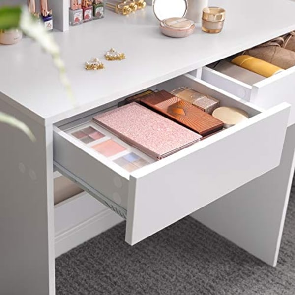Vasagle toiletbord med tri-fold spejl, makeupbord med 2 skuffer og 3 åbne rum, hvid