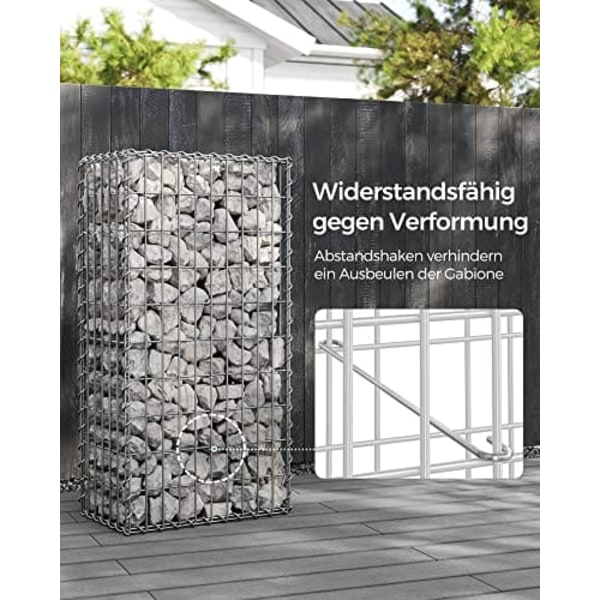 SONGMICS Gabionkurv, metalgabionbur med 5 x 10 cm mesh til sten, Sølv