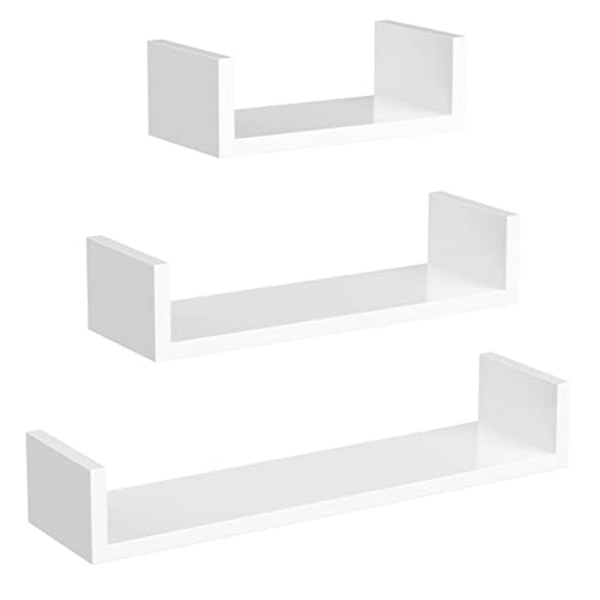Songmics uppsättning av 3 vägghyllor, flytande hyllor, 30, 45, 60 cm, glansig finish, vit