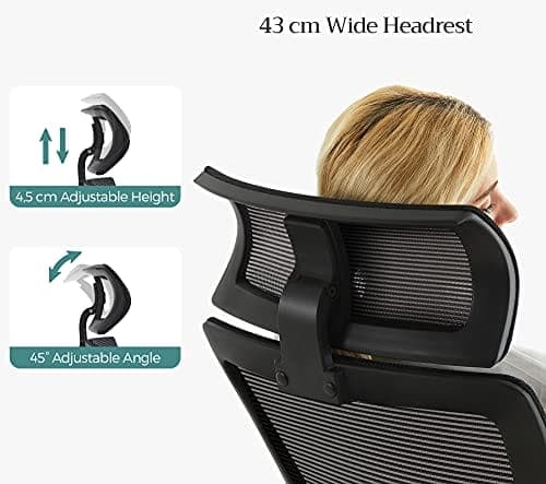 SONGMICS Kontorstol, Skrivebordsstol, Ergonomisk computerstol, 360° drejestol, Sort