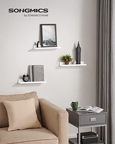 Songmics Wall Shelf 3 Set flytande hyllor Ledge för bildramar och böcker, Vit