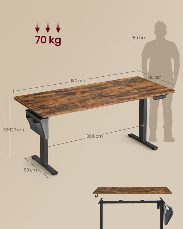 Elektriskt skrivbord, 180 x 80 cm, höj- och sänkbart