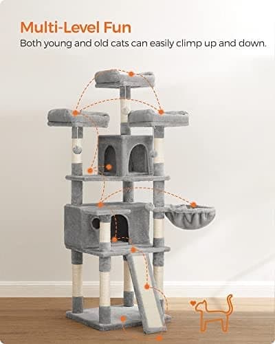 Feandrea kattträd, XXL Cat Condo 172 cm, ljusgrå