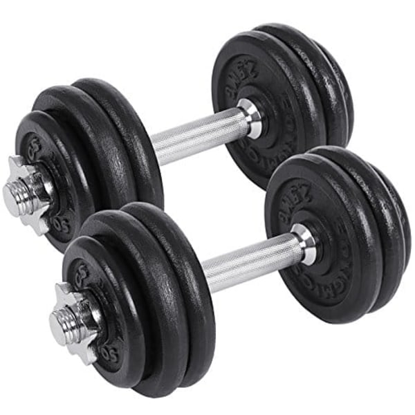 Songmics 2 håndvægte, 2 x 15 kg vægtskiver, stålstang, vægtløftning, sort