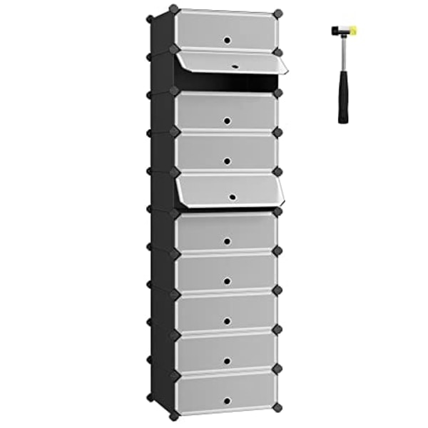 Songmics låsbart skostativ, opbevaringsarrangør, DIY-opbevaringsskab, garderobeskab, sort