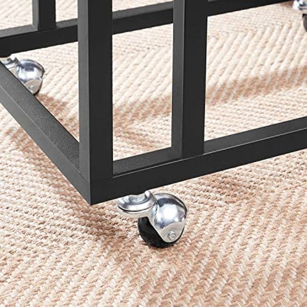 Vasagle End Table, sidobord, soffbord, med stålram och hjul, rustikbrun och svart